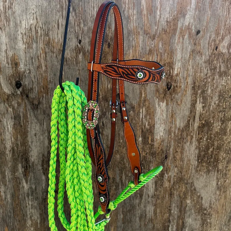 Lime Two Tone Zebra Striped Loping Hackamore #Lhk100 1