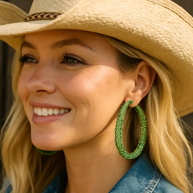 Lime Western Bling Hoop Fashion Earrings 1