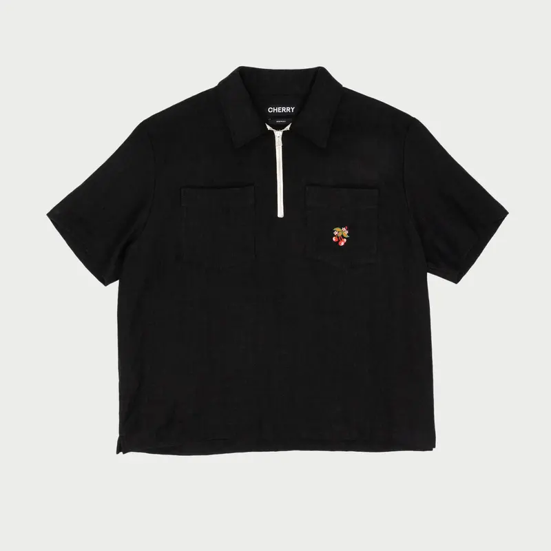 Linen Quarter Zip Shirt (Black) 1