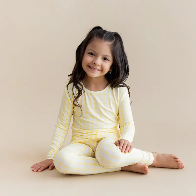 Long Sleeve Pajamas In Gingham Chamomile 1