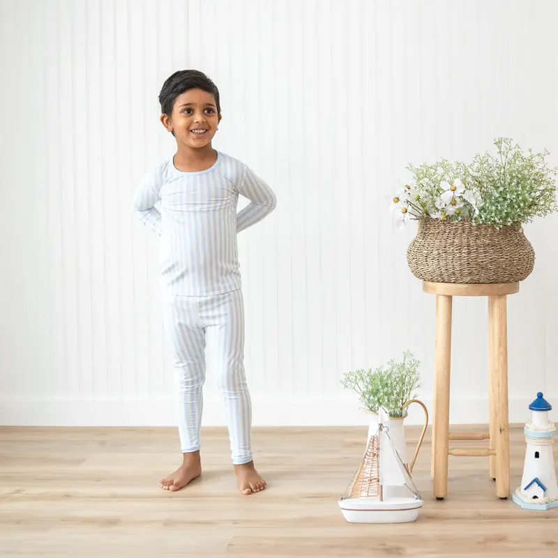 Long Sleeve Pajamas In Small Mist Stripe 4