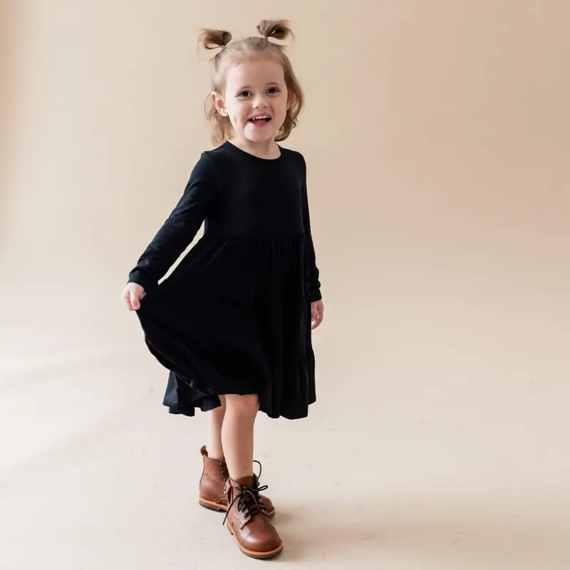 Long Sleeve Tiered Dress In Midnight 1