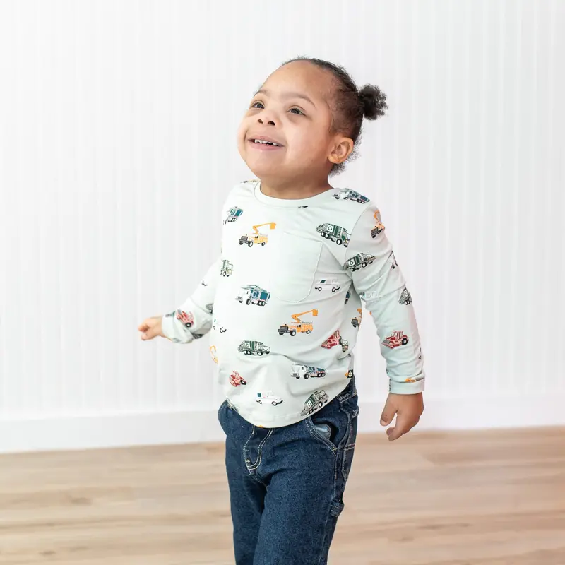 Long Sleeve Toddler Crew Neck Tee In City Vehicles 1