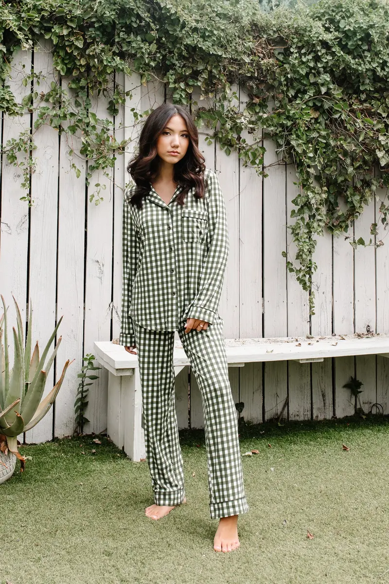 Long-Sleeved Women's Pajama Set In Gingham Fir 1