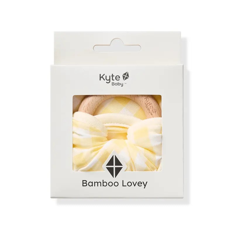 Lovey In Gingham Chamomile With Removable Wooden Teething Ring 1