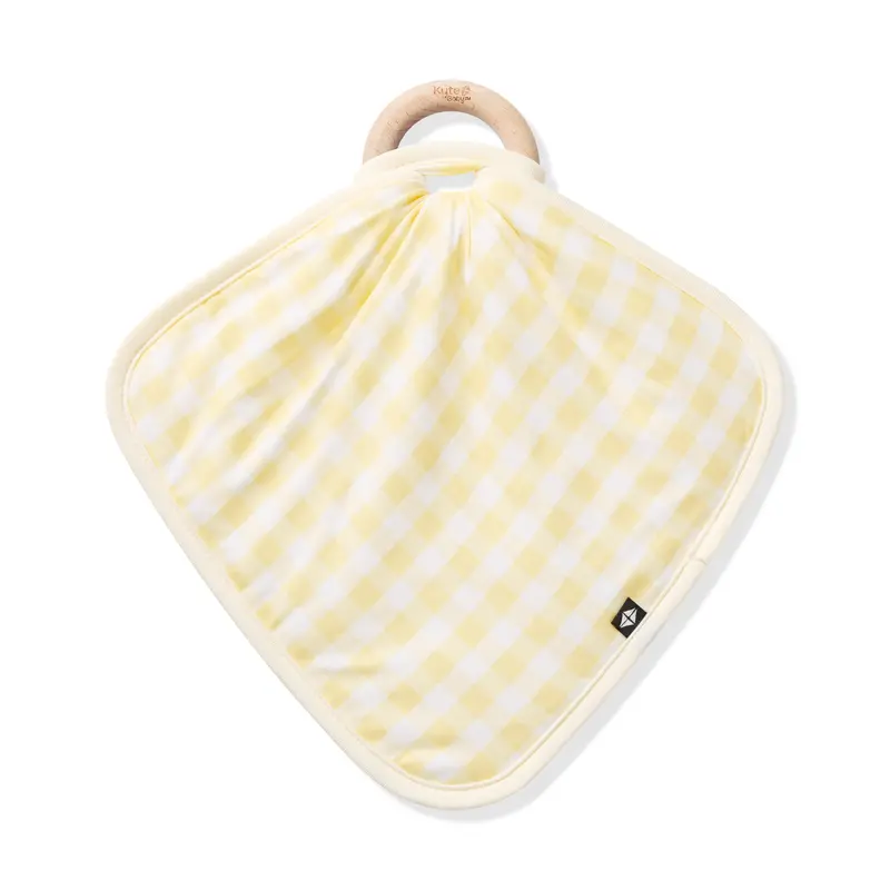 Lovey In Gingham Chamomile With Removable Wooden Teething Ring 2