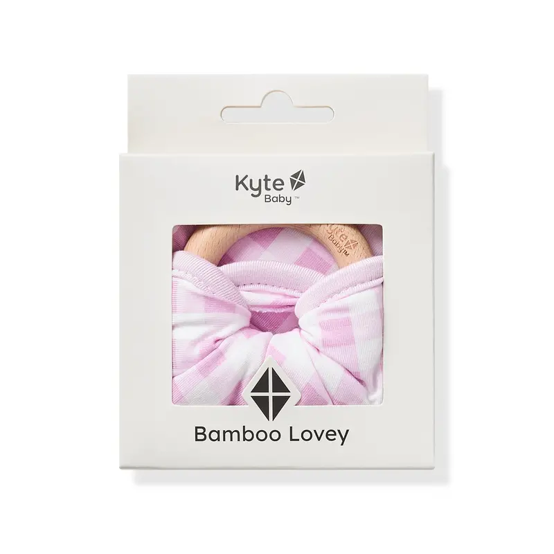 Lovey In Gingham Thistle With Removable Wooden Teething Ring 1