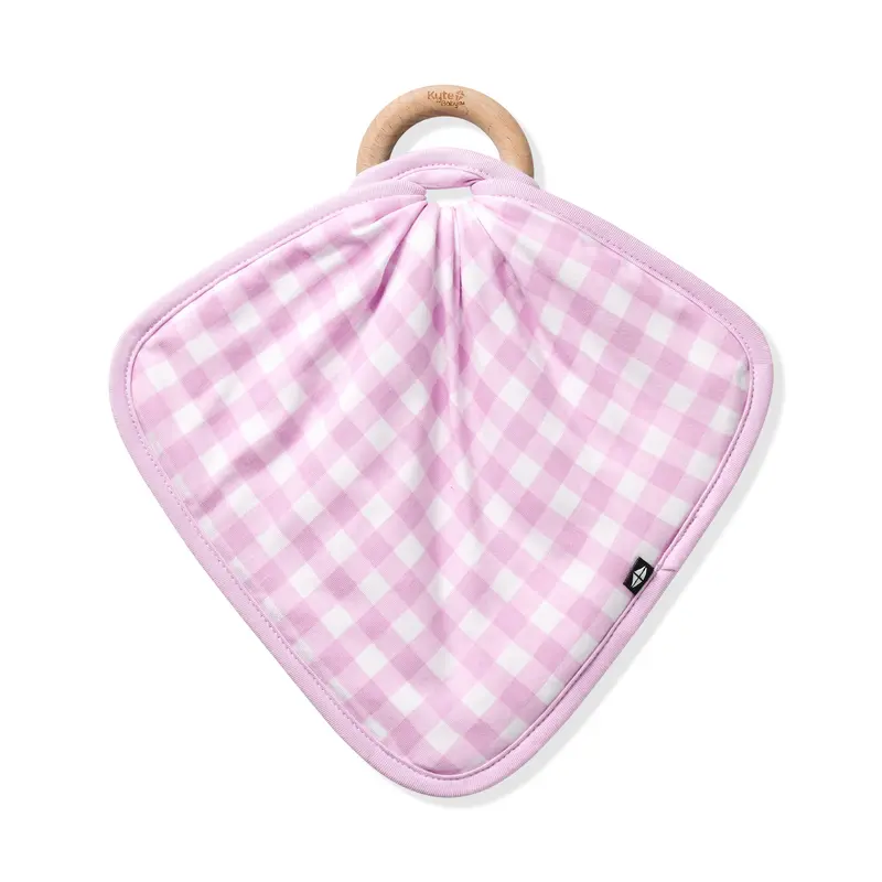 Lovey In Gingham Thistle With Removable Wooden Teething Ring 2