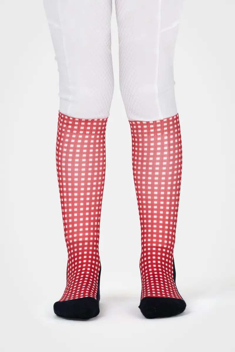 Lt Riding Socks Cherry Red Gingham - Childs S 1