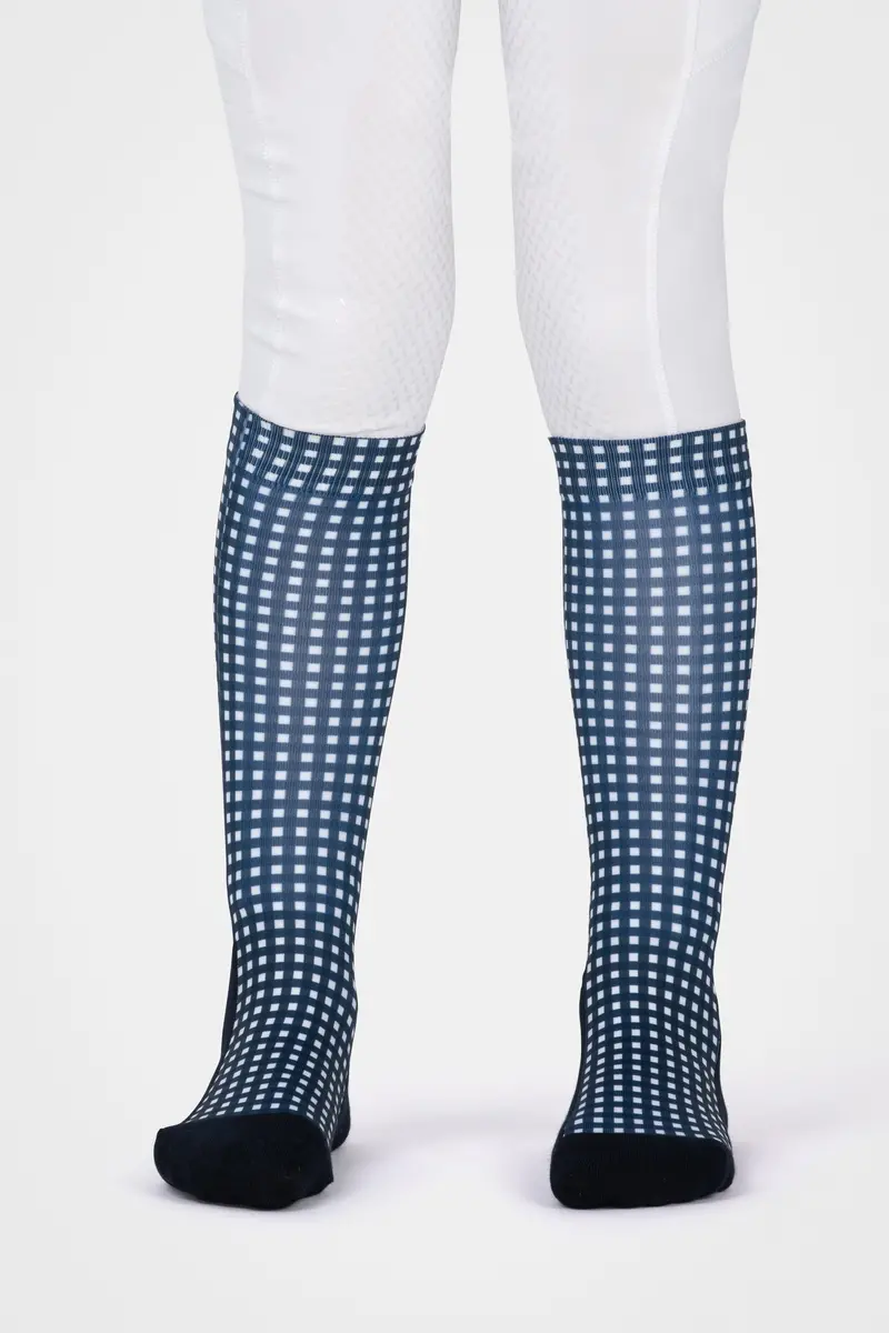 Lt Riding Socks Navy Gingham - Childs S 1