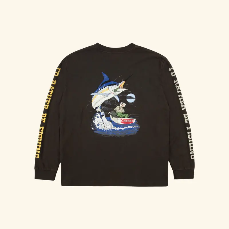 Marlin Fishing Long Sleeve T-Shirt (Vintage Black) 3