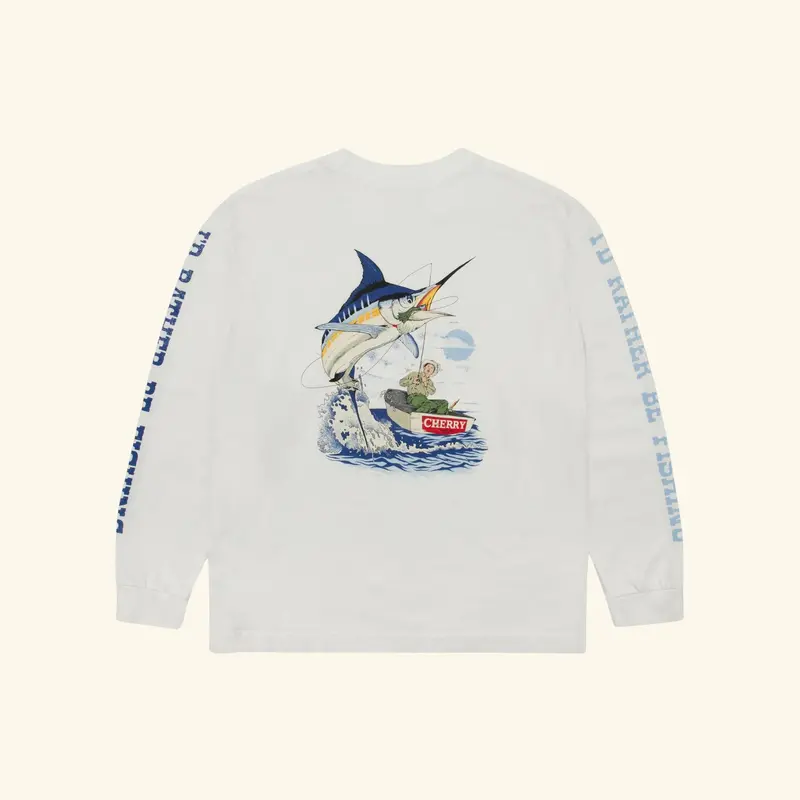 Marlin Fishing Long Sleeve T-Shirt (Vintage White) 2