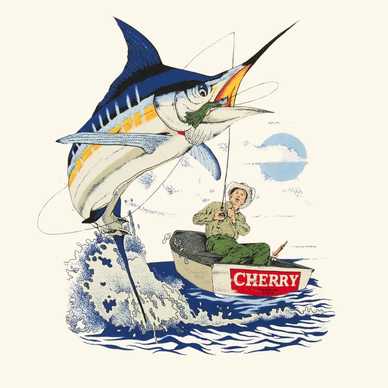 Marlin Fishing Long Sleeve T-Shirt (Vintage White) 4