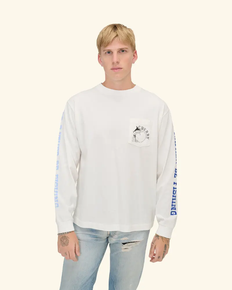 Marlin Fishing Long Sleeve T-Shirt (Vintage White) 6