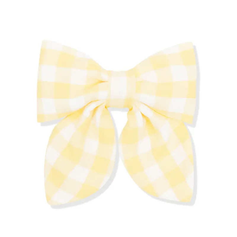Medium Alligator Clip Bow In Gingham Chamomile 1