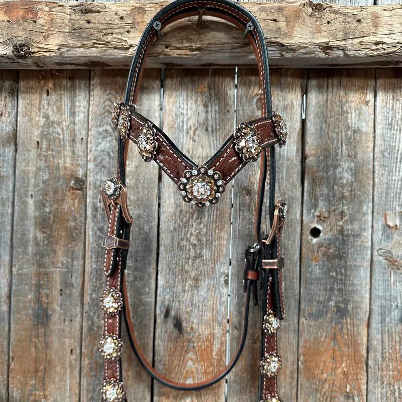 Medium Floral Champagne & Clear Browband / Breastcollar Tack Set #Bbbc573 2