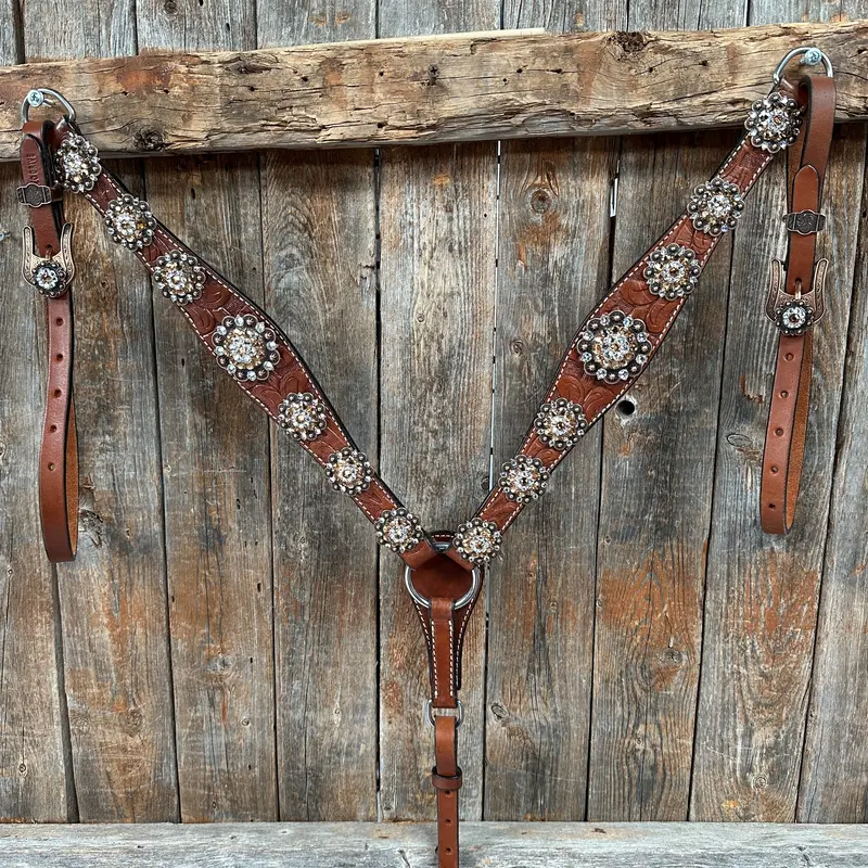 Medium Floral Champagne & Clear Browband / Breastcollar Tack Set #Bbbc573 3
