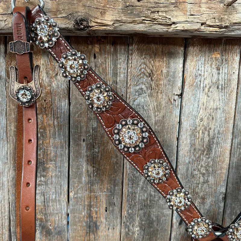 Medium Floral Champagne & Clear Browband / Breastcollar Tack Set #Bbbc573 3