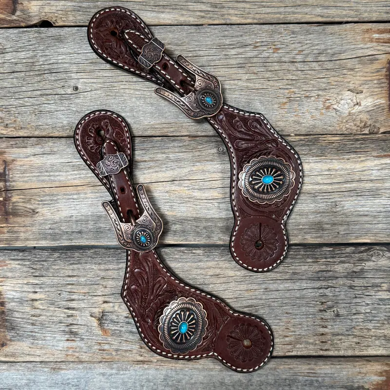 Medium Floral Spur Straps - Copper Western Conchos #Ss117 1
