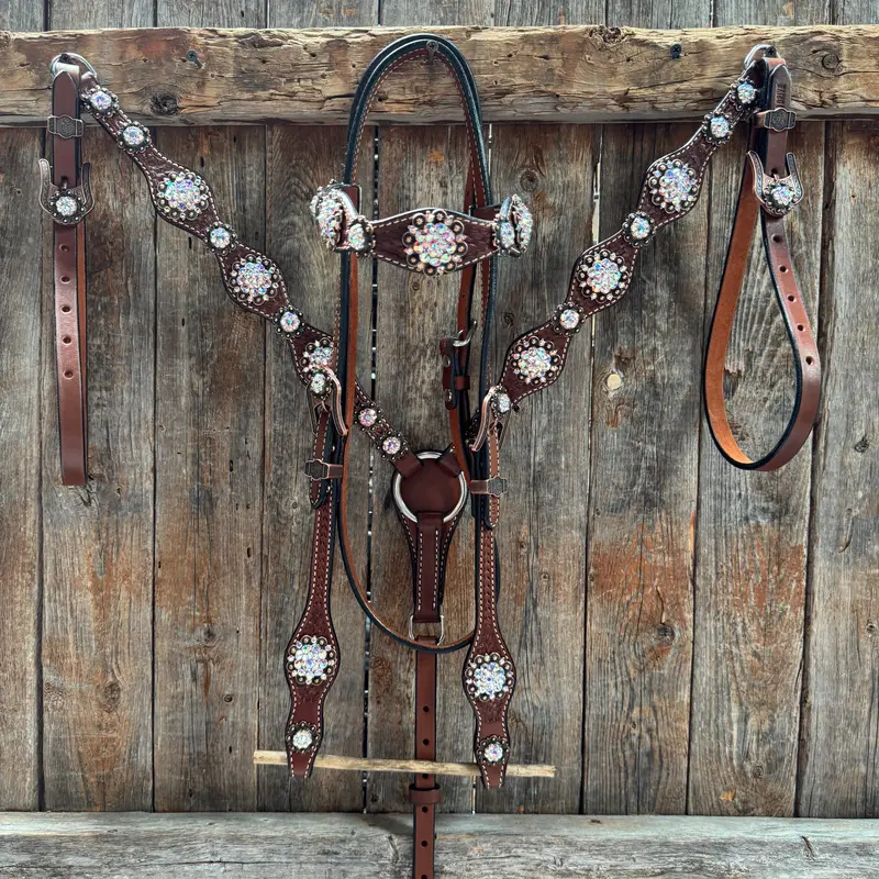 Medium Oil Basketweave Ab Browband/One Ear Tack Set  #Bbbc672 1