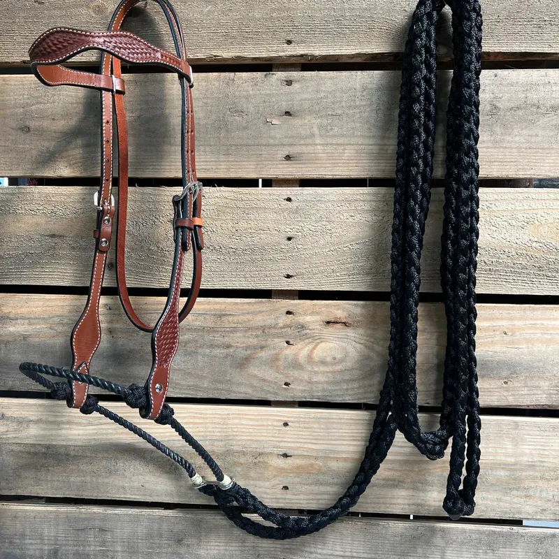 Medium Oil Basketweave Black Loping Hackamore #Lhk009 1