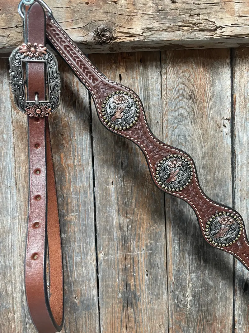 Medium Oil Basketweave Flower And Cactus Browband/One Ear Tack Set #Bbbc491 4