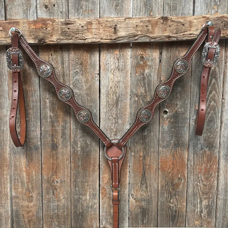 Medium Oil Basketweave Flower And Cactus Browband/One Ear Tack Set #Bbbc491 5