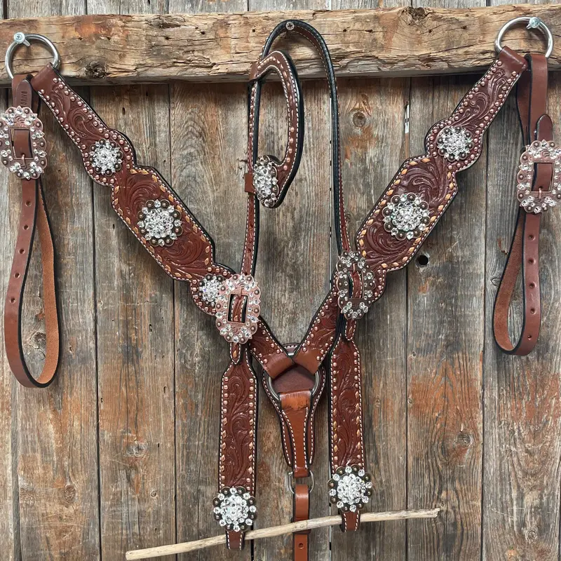 Medium Oil Copper Buckstitch Clear One Ear & Breastcollar Tack Set #Oebc450 1