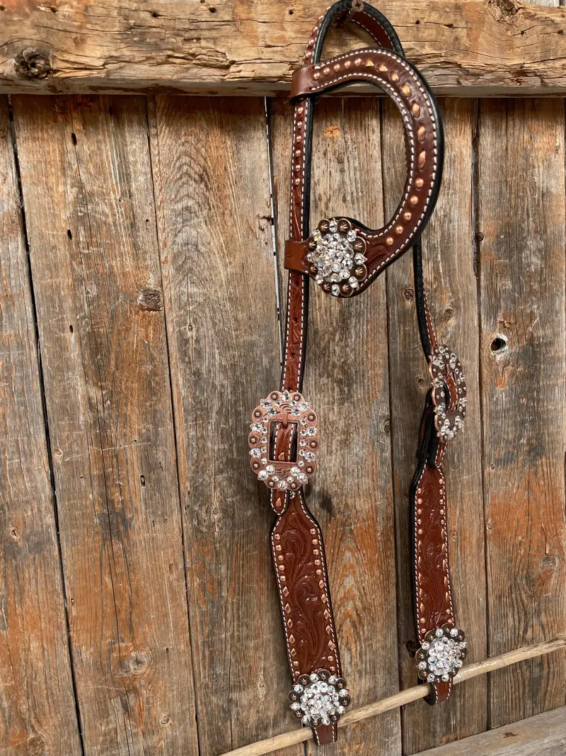 Medium Oil Copper Buckstitch Clear One Ear & Breastcollar Tack Set #Oebc450 2