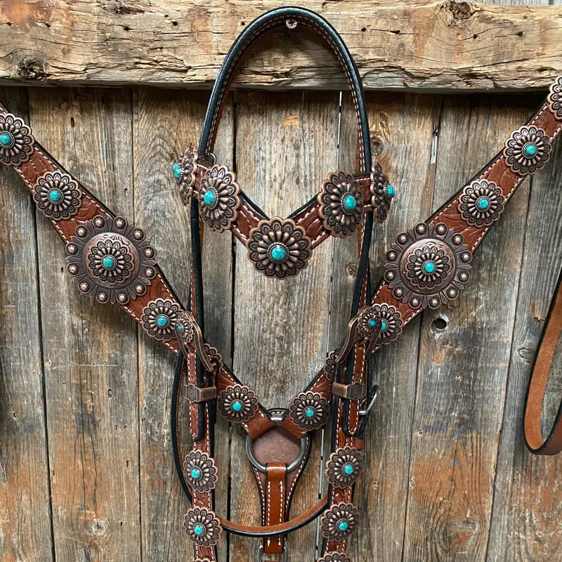 Medium Oil Copper Turquoise Browband Tack Set  #Bbbc468 1