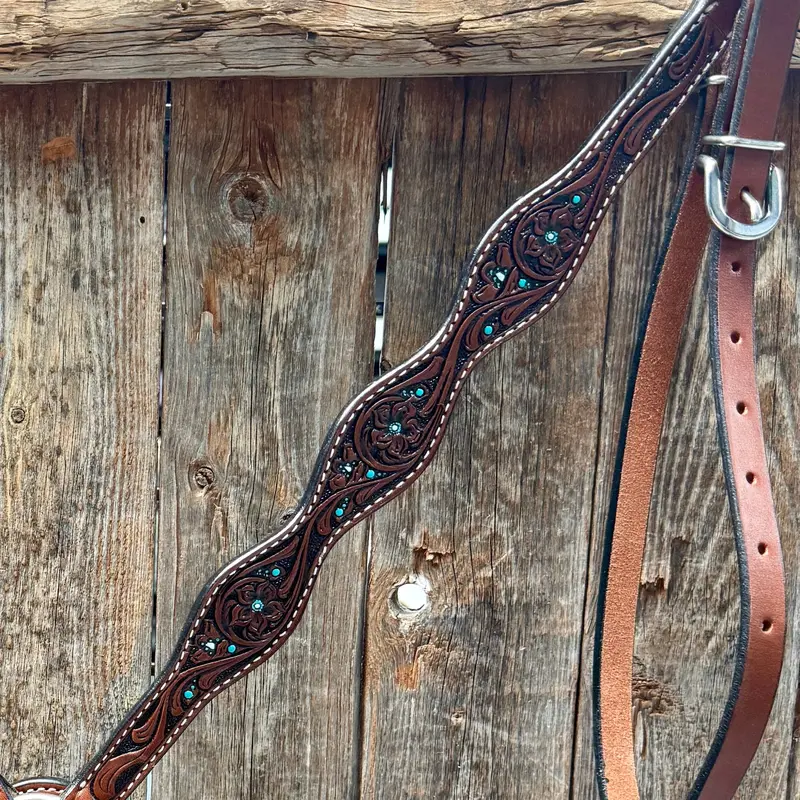 Medium Oil Floral And Teal Dot Breastcollar #56258M 2