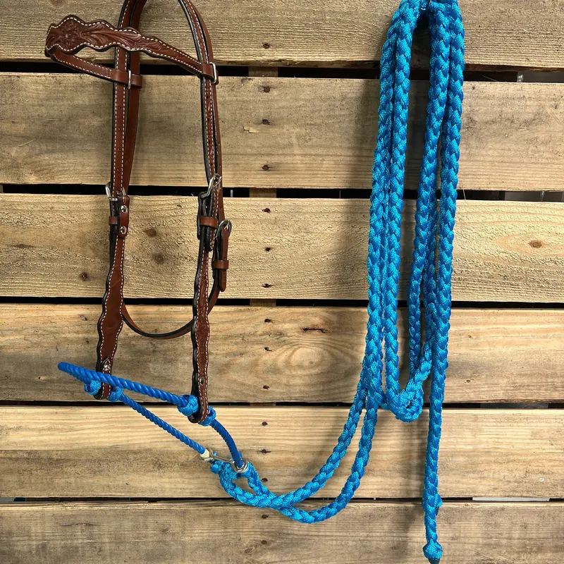 Medium Oil Floral Scalloped Blue Loping Hackamore #Lhk021 1
