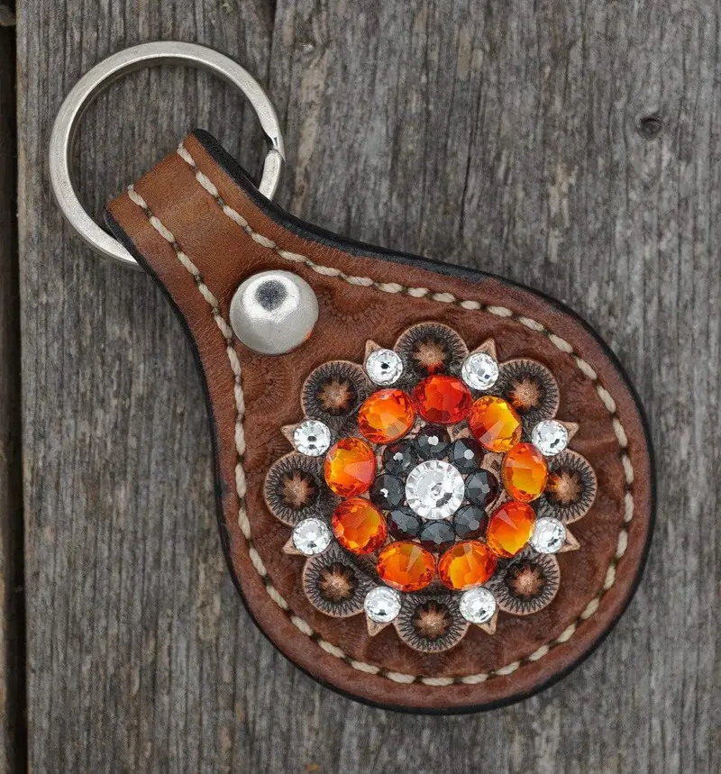 Medium Oil Key Chain With Orange And Jet European Crystal Concho 1