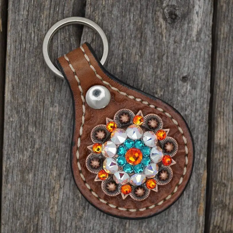 Medium Oil Key Chain With Orange European Crystal Concho 1