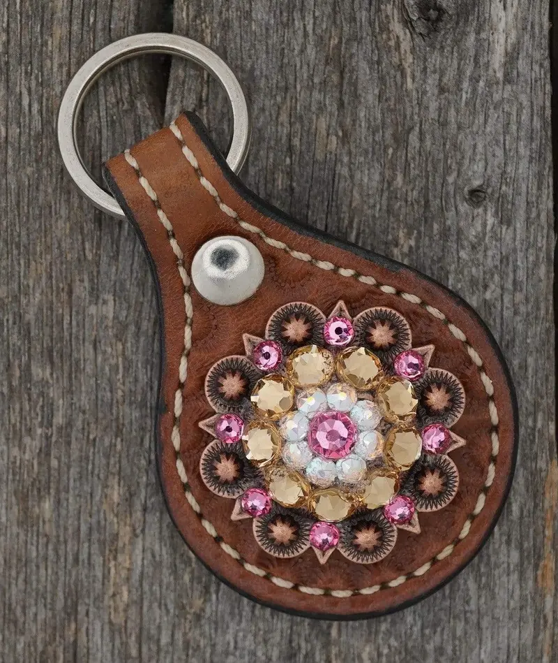 Medium Oil Key Chain With Pink European Crystal Concho 1