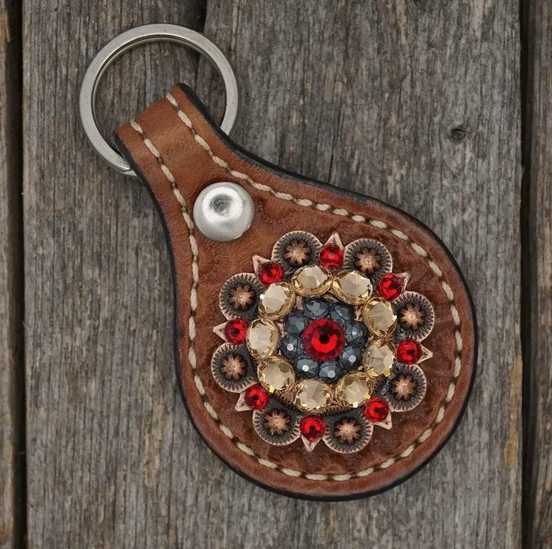 Medium Oil Key Chain With Red European Crystal Concho 1