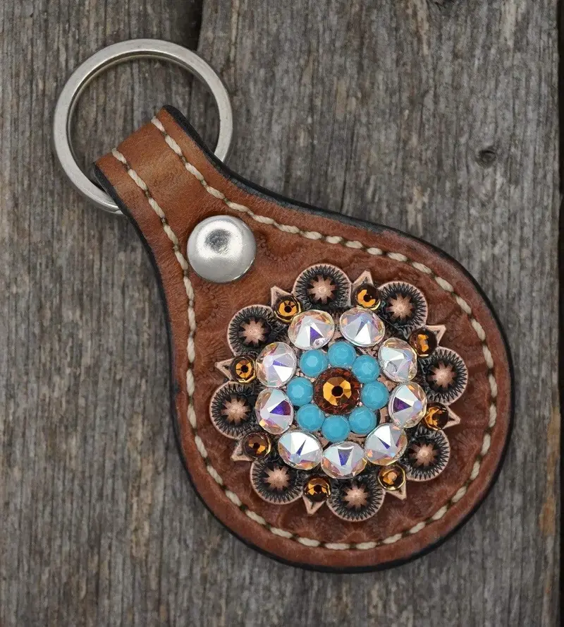 Medium Oil Key Chain With Turquoise European Crystal Concho 1
