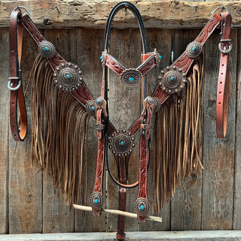 Medium Oil V Brow Oval Turquoise Browband & Breastcollar Tack Set #Bbbc682 1