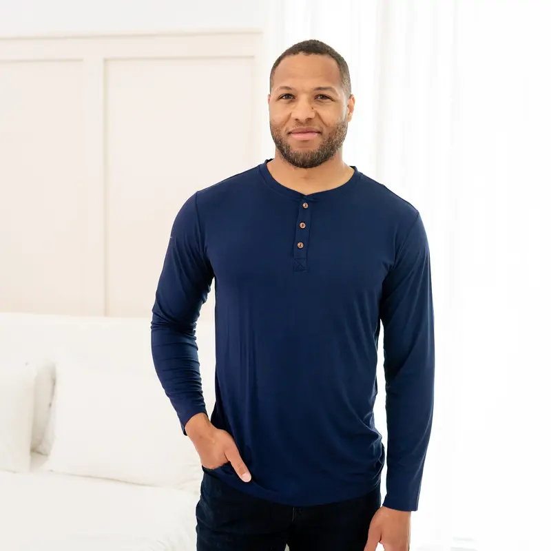 Men's Long Sleeve Henley Top In Navy 1