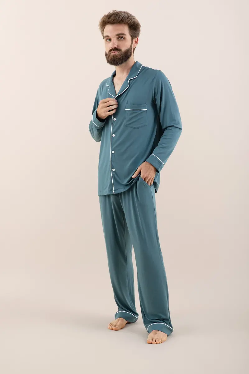 Men's Long Sleeve Pajama Set In Atlantic 1