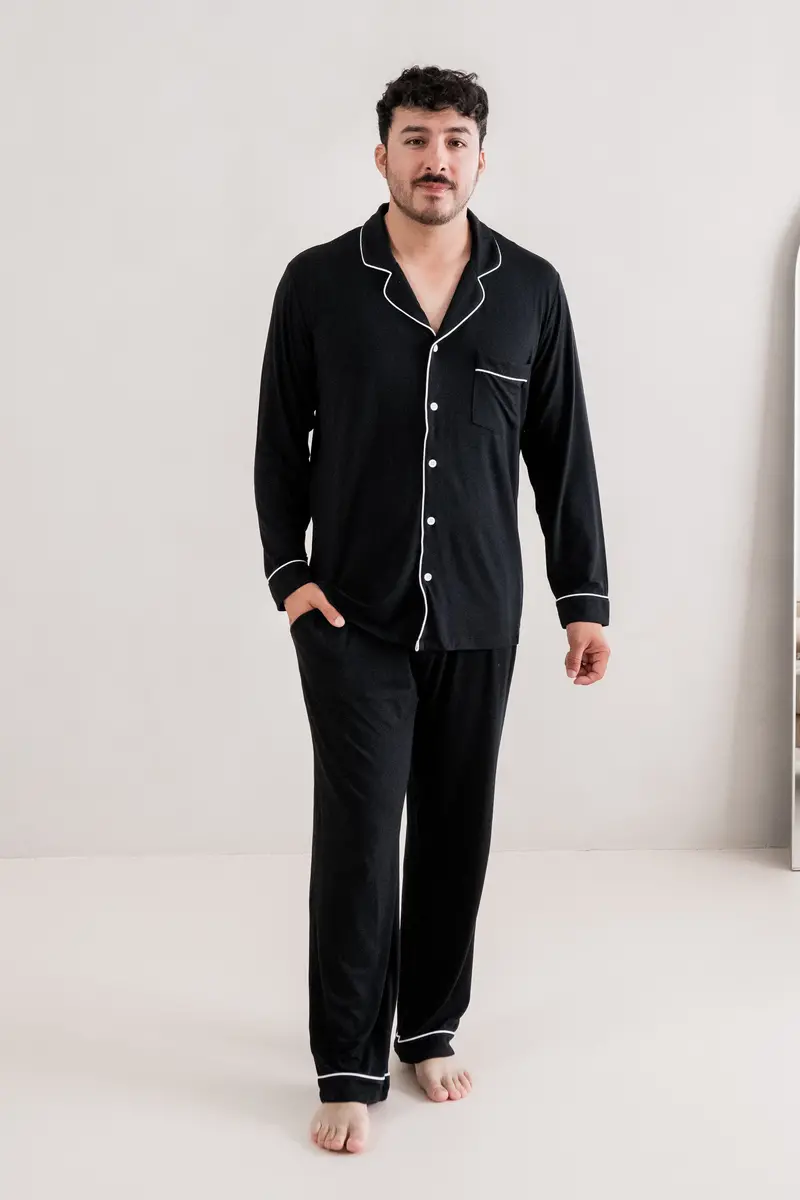 Men's Long Sleeve Pajama Set In Midnight 1