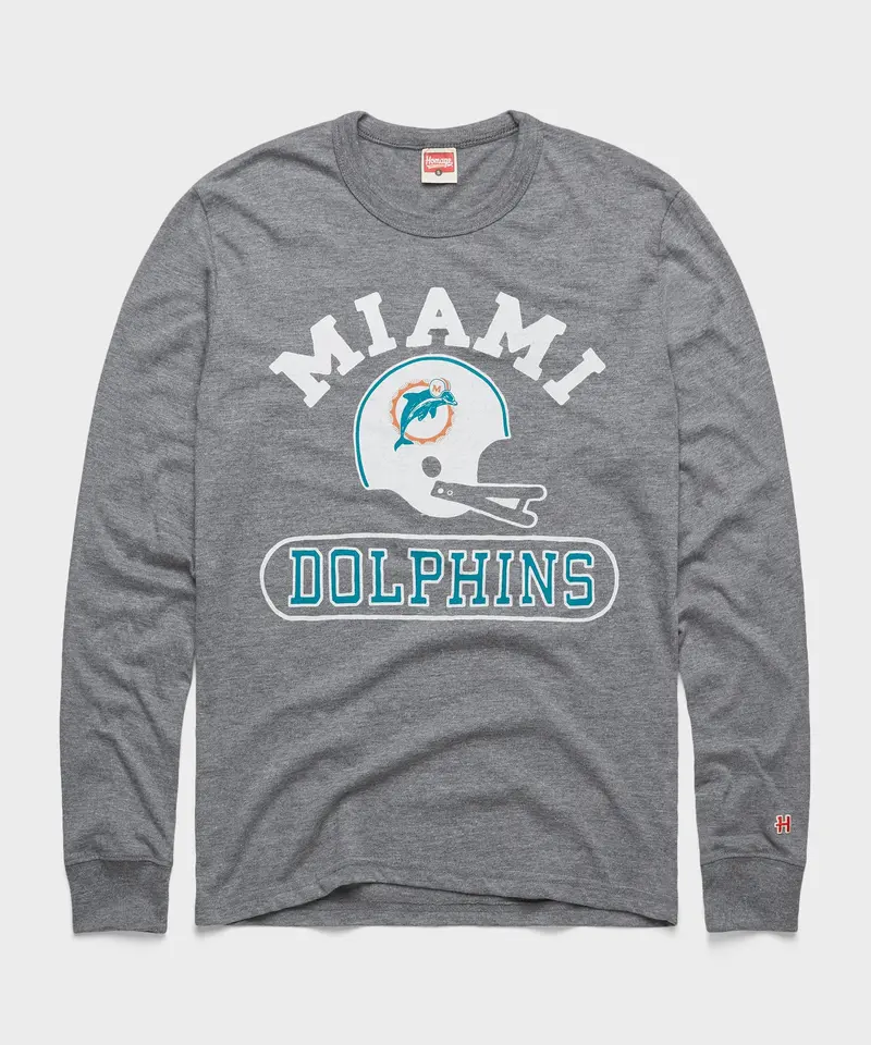 Miami Dolphins Throwback Helmet Long Sleeve Tee 1