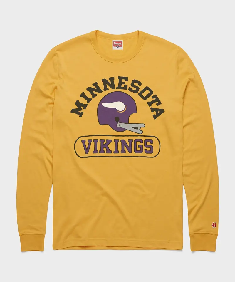 Minnesota Vikings Throwback Helmet Long Sleeve Tee 1