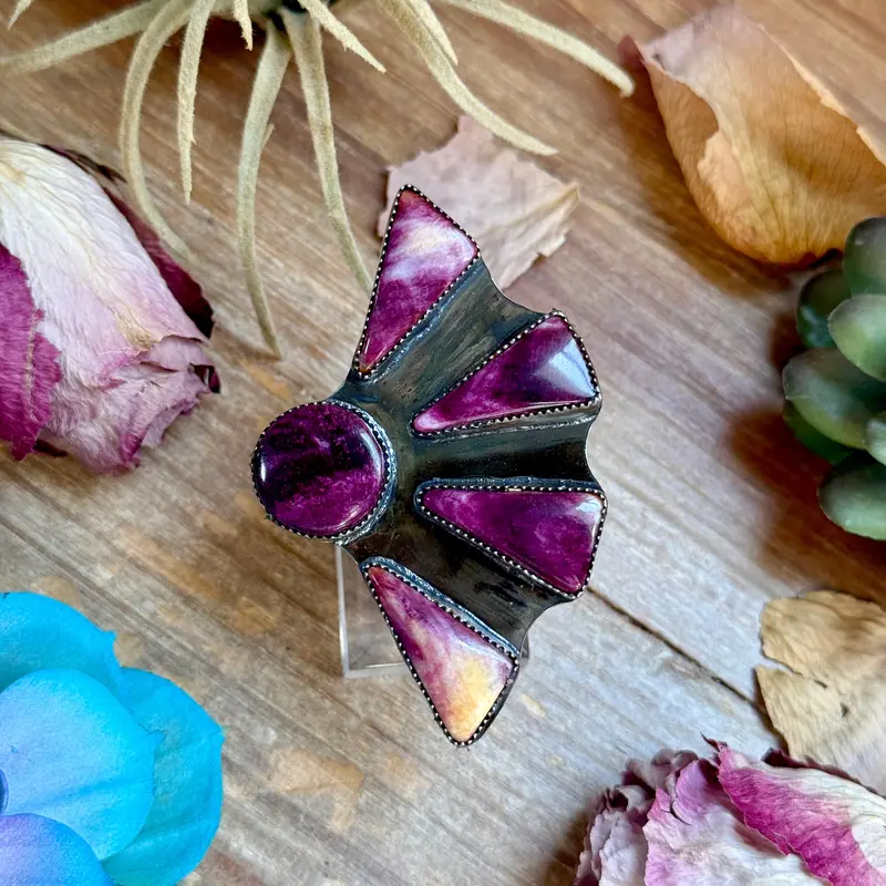 Mj Purple Spiny Oyster Ring – Sterling Silver Adjustable Band 1