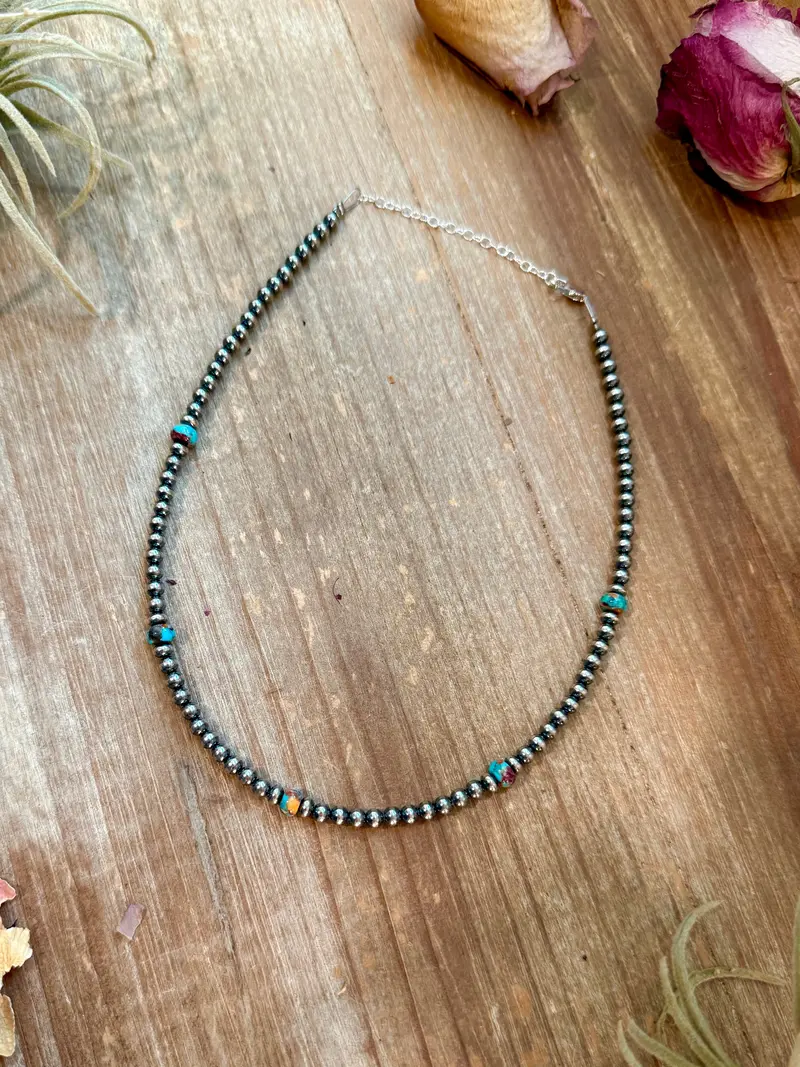 Mohave & Sterling Silver Beaded Necklace – 4 Mm Sterling + 6 Mm Mohave 2