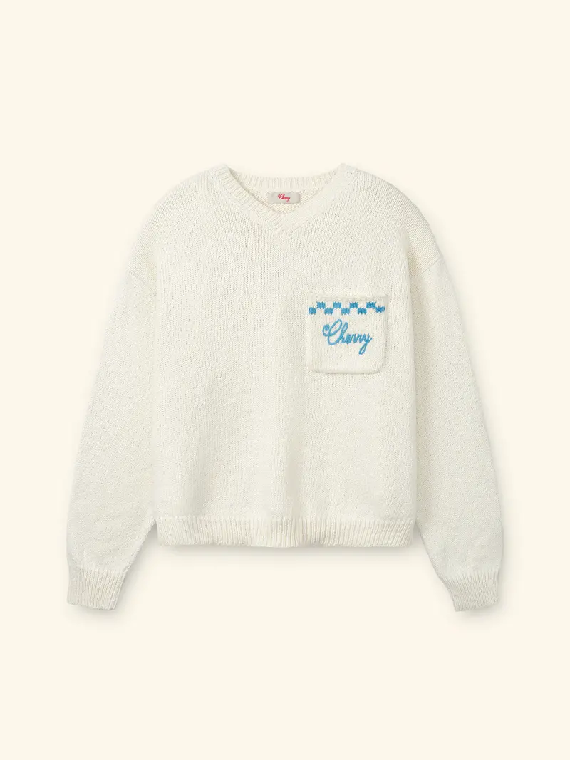 Motors Knit V Neck (Cream) 1