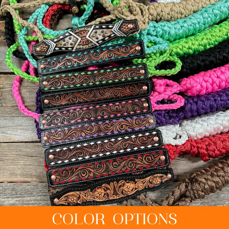 Mule Tape Halter - Leather Buckstitch Noseband - Copper Accents 1