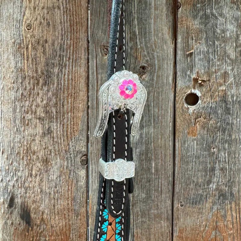 Multi Flower Hot Pink Browband / One Ear - Breastcollar Tack Set #Bbbc647 5