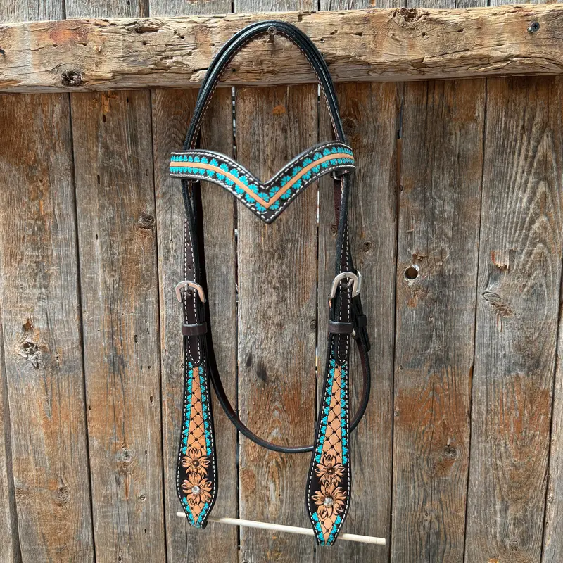 Multi Flower V Browband Headstall / Bridle #24378 1