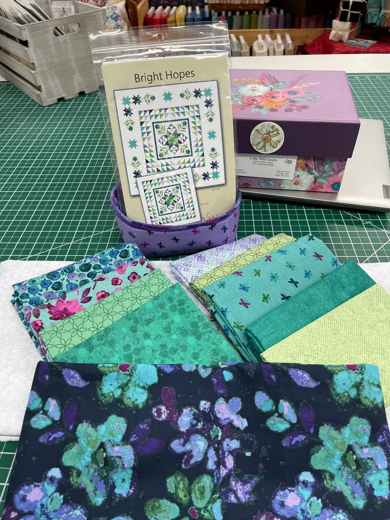 Nancy Rink  (Aqua)  Bright Hopes Pattern Night Riviera Runner Fabric Kit. 60" X 60" Kit Includes Fabric, Binding Pattern. 1